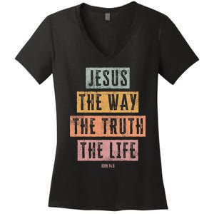 Christian Women Men Kids Jesus The Way Truth Life Women's V-Neck T-Shirt