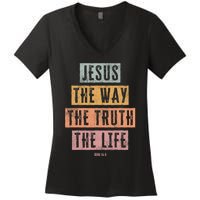 Christian Women Men Kids Jesus The Way Truth Life Women's V-Neck T-Shirt