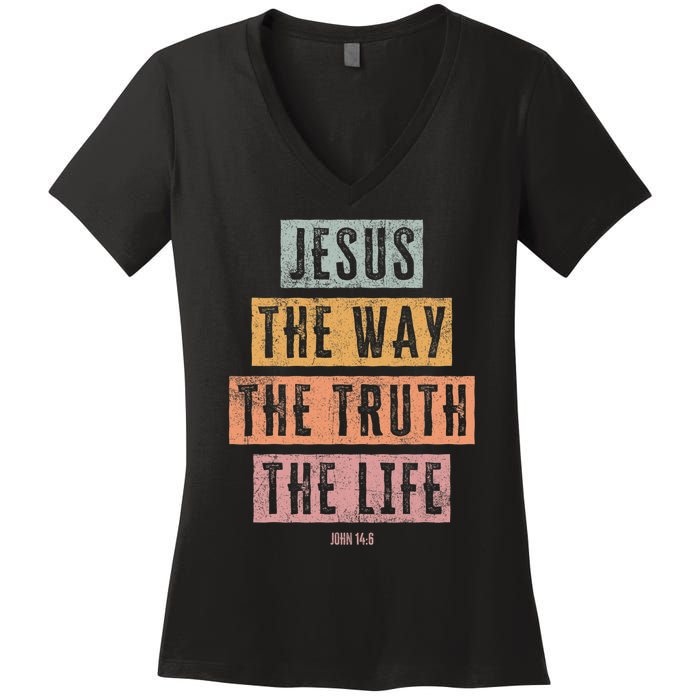 Christian Women Men Kids Jesus The Way Truth Life Women's V-Neck T-Shirt