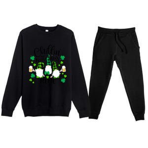 Chillin With My Meme St Patricks Day Gnomes Garden Gnome Premium Crewneck Sweatsuit Set