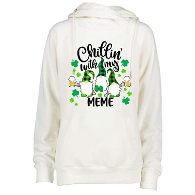 Chillin With My Meme St Patricks Day Gnomes Garden Gnome Womens Funnel Neck Pullover Hood