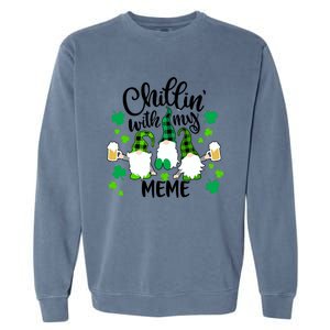 Chillin With My Meme St Patricks Day Gnomes Garden Gnome Garment-Dyed Sweatshirt