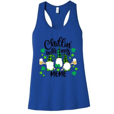 Chillin With My Meme St Patricks Day Gnomes Garden Gnome Women's Racerback Tank