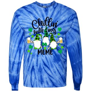 Chillin With My Meme St Patricks Day Gnomes Garden Gnome Tie-Dye Long Sleeve Shirt