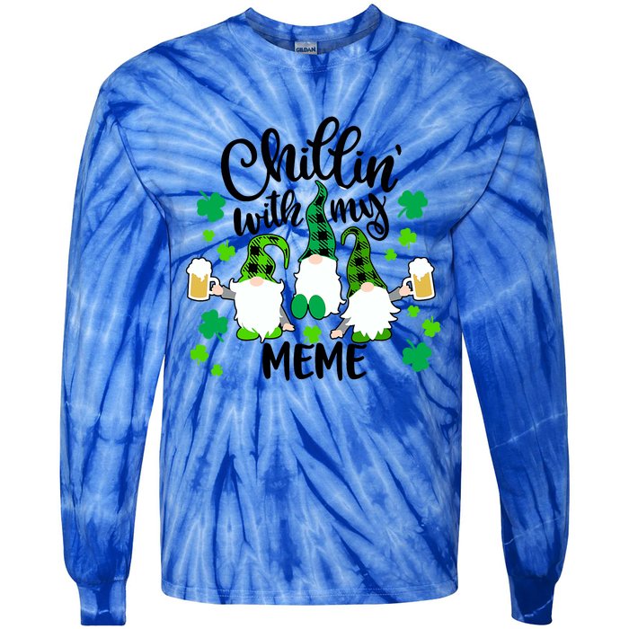 Chillin With My Meme St Patricks Day Gnomes Garden Gnome Tie-Dye Long Sleeve Shirt