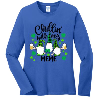 Chillin With My Meme St Patricks Day Gnomes Garden Gnome Ladies Long Sleeve Shirt