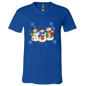 Chillin With My Cafeteria Snowmies Christmas Lunch Lady V-Neck T-Shirt