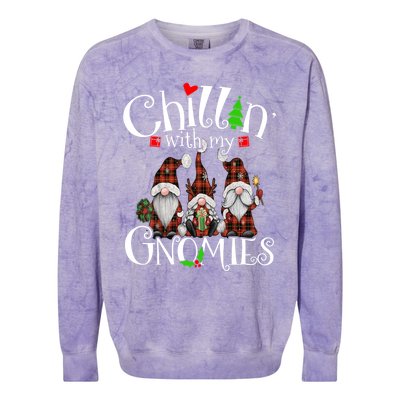 Chillin With My Gnomies Christmas Red Gnomes Plaid Buffalo Gift Colorblast Crewneck Sweatshirt