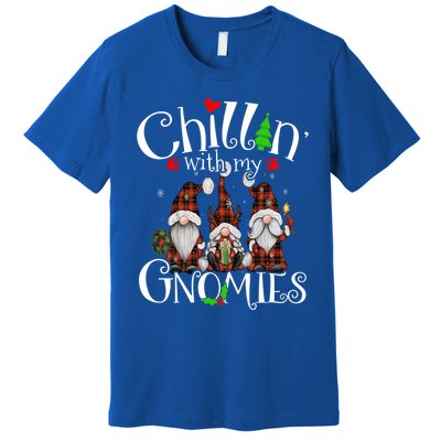 Chillin With My Gnomies Christmas Red Gnomes Plaid Buffalo Gift Premium T-Shirt