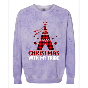 Christmas with My Tribe Buffalo Plaid Matching Pajamas Colorblast Crewneck Sweatshirt