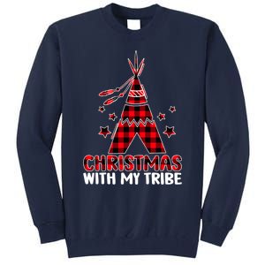 Christmas with My Tribe Buffalo Plaid Matching Pajamas Tall Sweatshirt