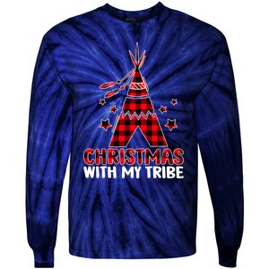 Christmas with My Tribe Buffalo Plaid Matching Pajamas Tie-Dye Long Sleeve Shirt