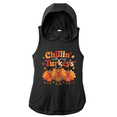 Chillin With My Turkeys Thanksgiving Family Matching Ladies PosiCharge Tri-Blend Wicking Draft Hoodie Tank