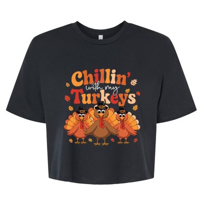 Chillin With My Turkeys Thanksgiving Family Matching Bella+Canvas Jersey Crop Tee