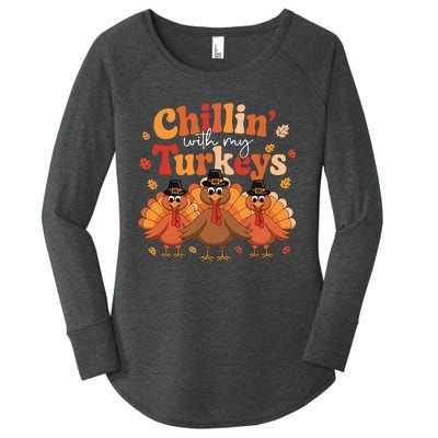 Chillin With My Turkeys Thanksgiving Family Matching Women's Perfect Tri Tunic Long Sleeve Shirt