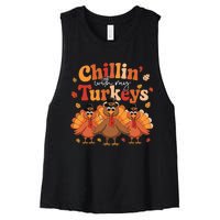 Chillin With My Turkeys Thanksgiving Family Matching Women's Racerback Cropped Tank