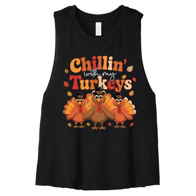 Chillin With My Turkeys Thanksgiving Family Matching Women's Racerback Cropped Tank