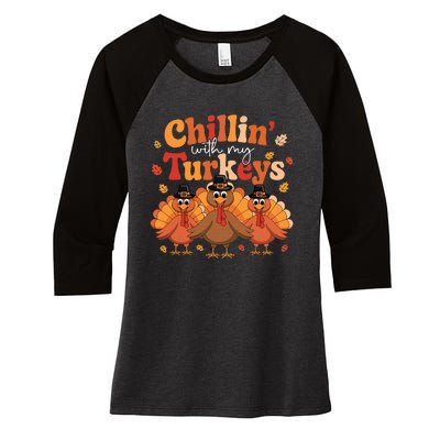 Chillin With My Turkeys Thanksgiving Family Matching Women's Tri-Blend 3/4-Sleeve Raglan Shirt