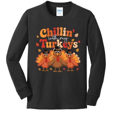 Chillin With My Turkeys Thanksgiving Family Matching Kids Long Sleeve Shirt