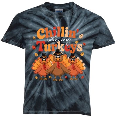 Chillin With My Turkeys Thanksgiving Family Matching Kids Tie-Dye T-Shirt