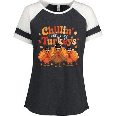 Chillin With My Turkeys Thanksgiving Family Matching Enza Ladies Jersey Colorblock Tee