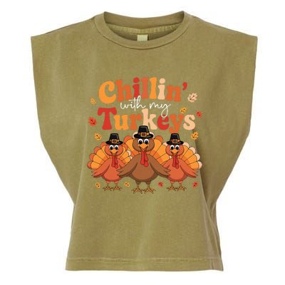 Chillin With My Turkeys Thanksgiving Family Matching Garment-Dyed Women's Muscle Tee