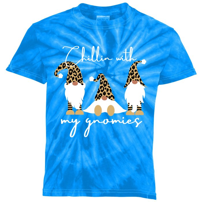 Chillin With My Gnomies Leopard Print Gnomes S Cool Gift Kids Tie-Dye T-Shirt