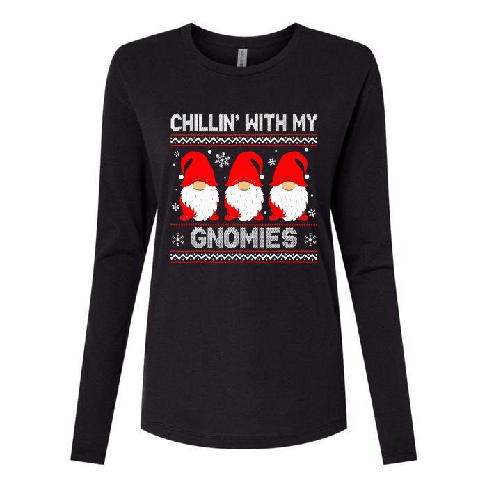 Chillin With My Gnomies Matching Family Christmas Gnome Womens Cotton Relaxed Long Sleeve T-Shirt