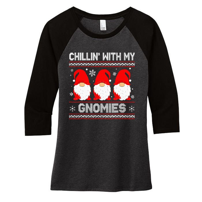 Chillin With My Gnomies Matching Family Christmas Gnome Women's Tri-Blend 3/4-Sleeve Raglan Shirt