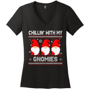 Chillin With My Gnomies Matching Family Christmas Gnome Women's V-Neck T-Shirt