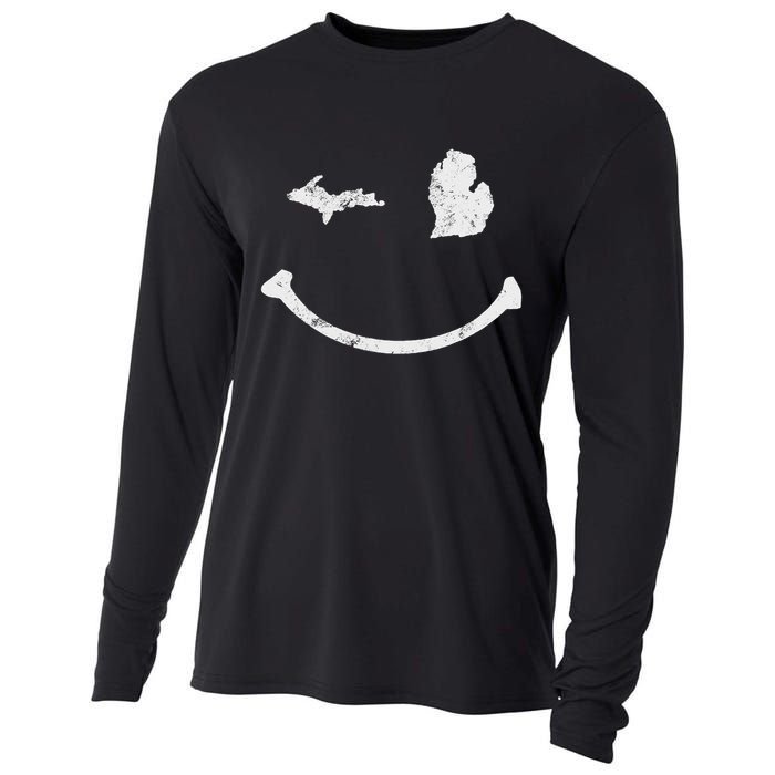 Cute Winking Michigan Mi Native Michigander Gift Cooling Performance Long Sleeve Crew
