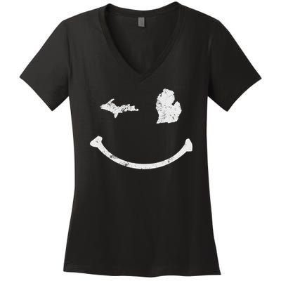 Cute Winking Michigan Mi Native Michigander Gift Women's V-Neck T-Shirt
