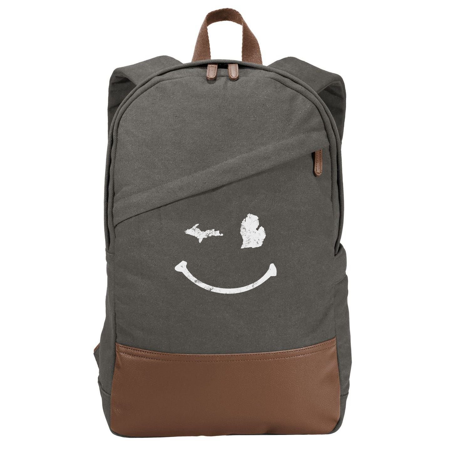 Cute Winking Michigan Mi Native Michigander Gift Cotton Canvas Backpack