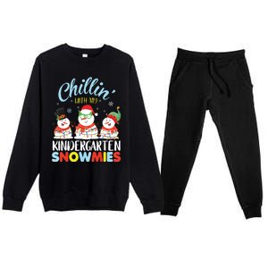 Chillin With My Kindergarten Snowmies Teacher Christmas Xmas Premium Crewneck Sweatsuit Set