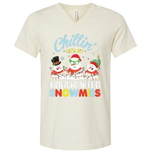 Chillin With My Kindergarten Snowmies Teacher Christmas Xmas V-Neck T-Shirt