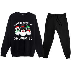 Chillin With My Snowmies Snowman Christmas Pajama Premium Crewneck Sweatsuit Set