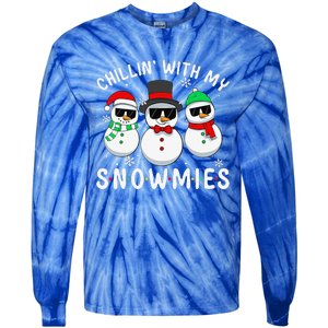 Chillin With My Snowmies Snowman Christmas Pajama Tie-Dye Long Sleeve Shirt