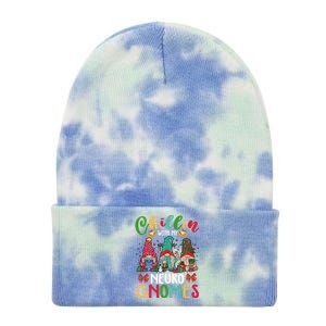 Chillin With My Neuro Nurse Gnomies Three Gnomes Xmas Funny Gift Tie Dye 12in Knit Beanie