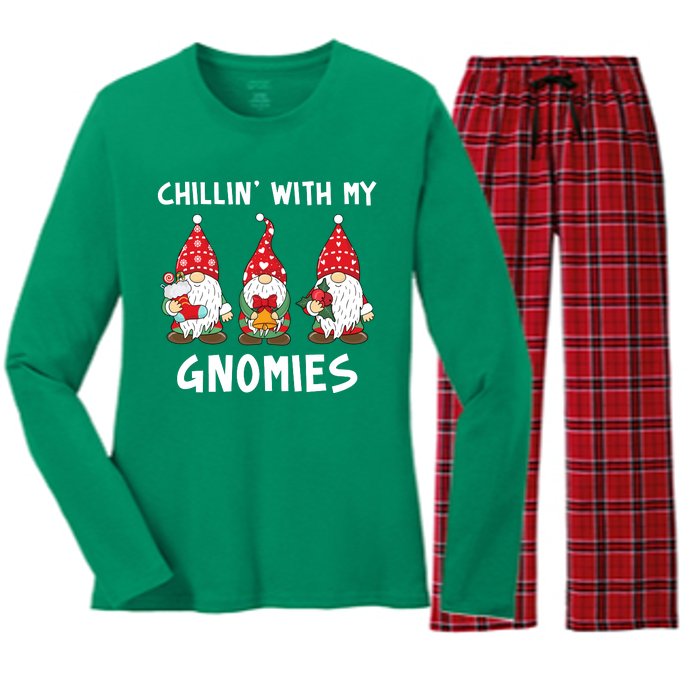 Chillin With My Gnomies Christmas Holiday Women's Long Sleeve Flannel Pajama Set 