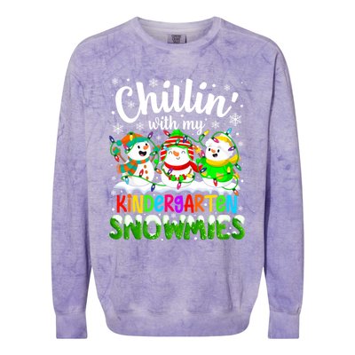 Chillin With My Kindergarten Snowmies Kindergarten Teacher Gift Colorblast Crewneck Sweatshirt