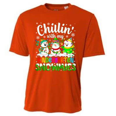 Chillin With My Kindergarten Snowmies Kindergarten Teacher Gift Cooling Performance Crew T-Shirt