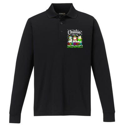 Chillin With My Kindergarten Snowmies Kindergarten Teacher Gift Performance Long Sleeve Polo