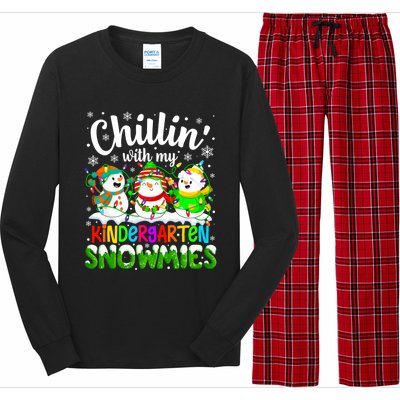 Chillin With My Kindergarten Snowmies Kindergarten Teacher Gift Long Sleeve Pajama Set