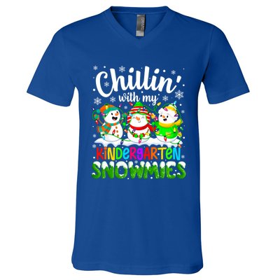 Chillin With My Kindergarten Snowmies Kindergarten Teacher Gift V-Neck T-Shirt