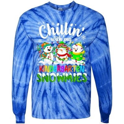 Chillin With My Kindergarten Snowmies Kindergarten Teacher Gift Tie-Dye Long Sleeve Shirt