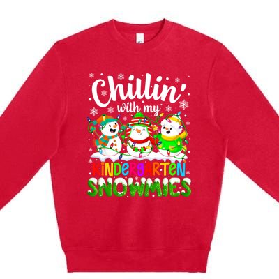 Chillin With My Kindergarten Snowmies Kindergarten Teacher Gift Premium Crewneck Sweatshirt