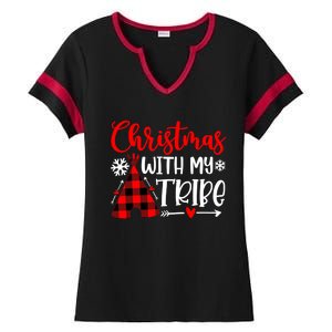 Christmas With My Tribe Red Plaid Family Matching Outfit Gift Ladies Halftime Notch Neck Tee