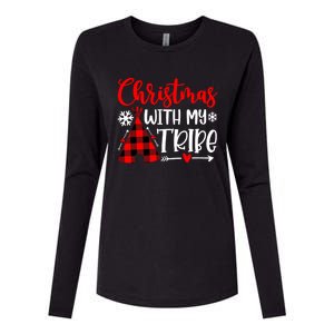 Christmas With My Tribe Red Plaid Family Matching Outfit Gift Womens Cotton Relaxed Long Sleeve T-Shirt