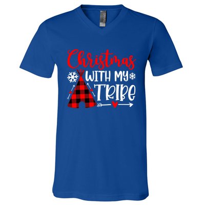 Christmas With My Tribe Red Plaid Family Matching Outfit Gift V-Neck T-Shirt