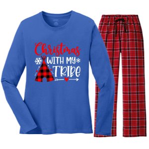 Christmas With My Tribe Red Plaid Family Matching Outfit Gift Women's Long Sleeve Flannel Pajama Set 